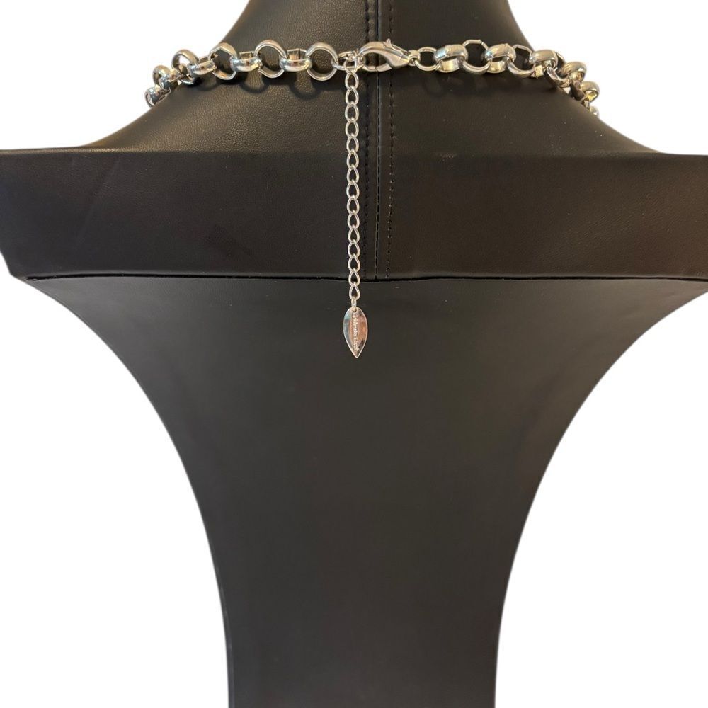 Coldwater Creek Extra Long Silver Toned Chain w/Pave Crystal Accent Rings. - Picture 4 of 5